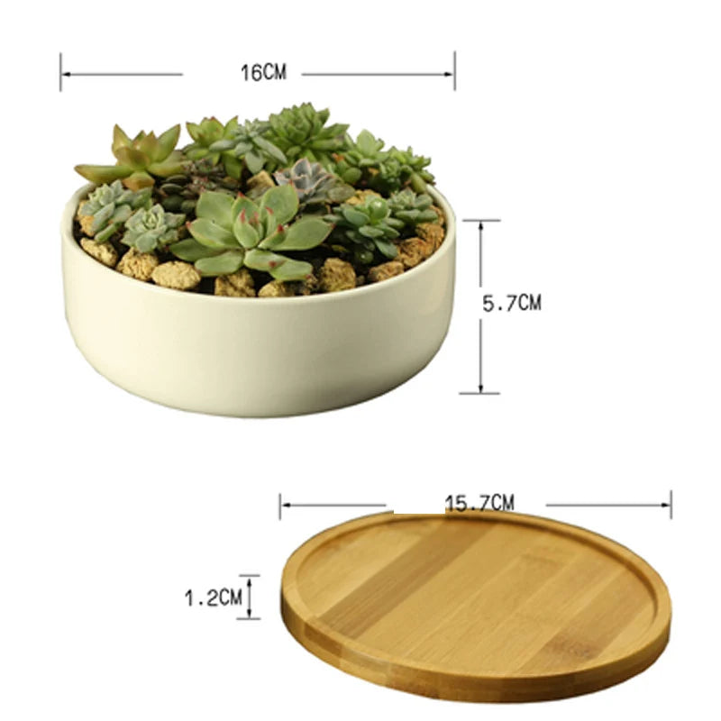 Vaso de Porcelana com Bandeja de Bambu