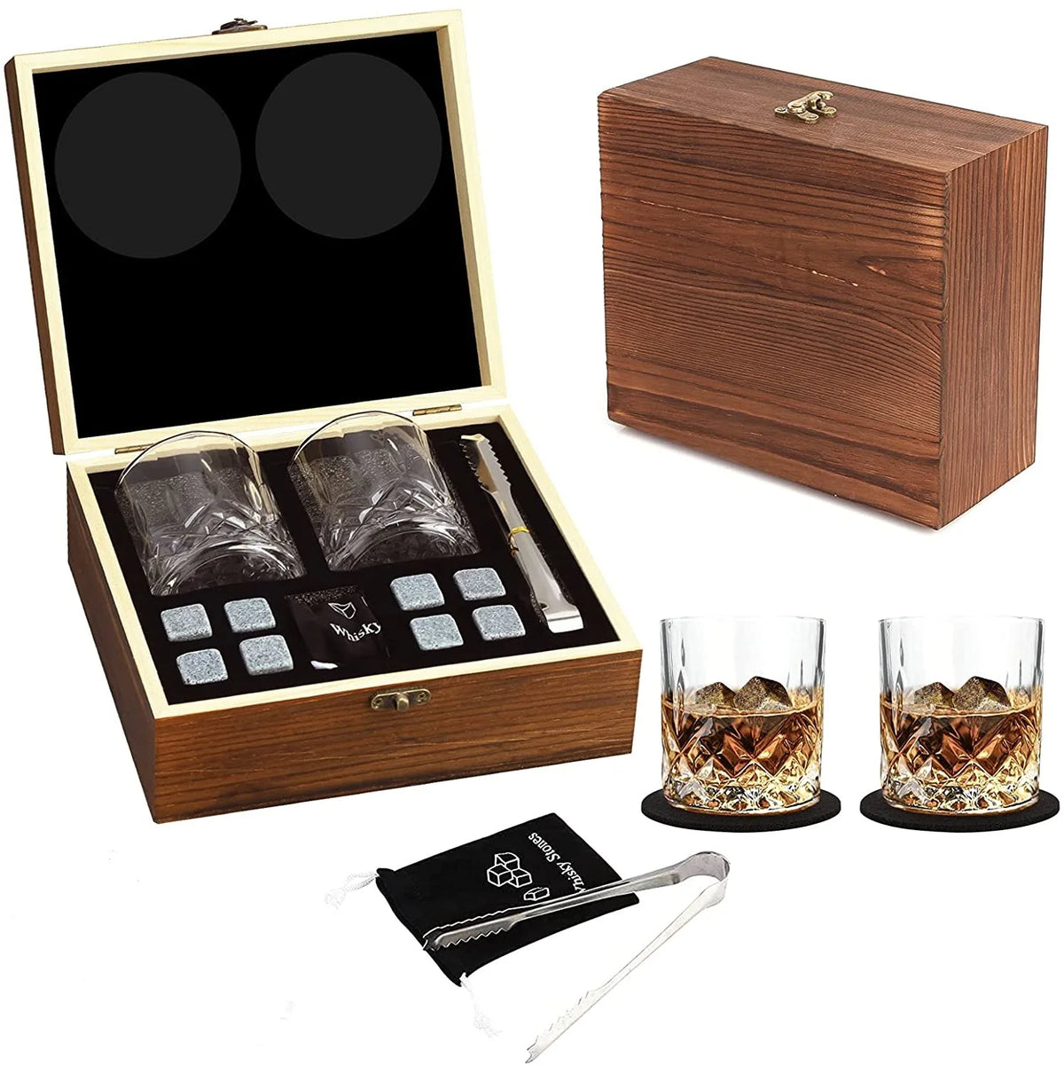 Kit Pedras de Uísque Reutilizáveis com Copos e Pinça