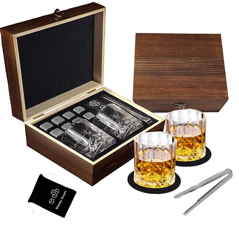Kit Pedras de Uísque Reutilizáveis com Copos e Pinça
