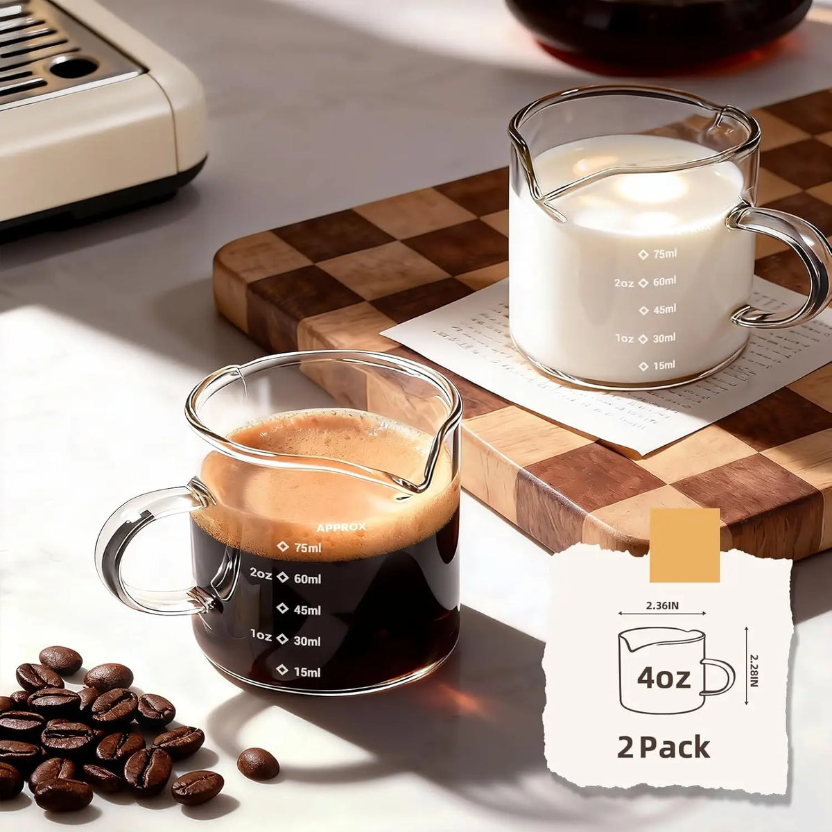 Copo Medidor de Vidro para Espresso 75ml com Bico Duplo