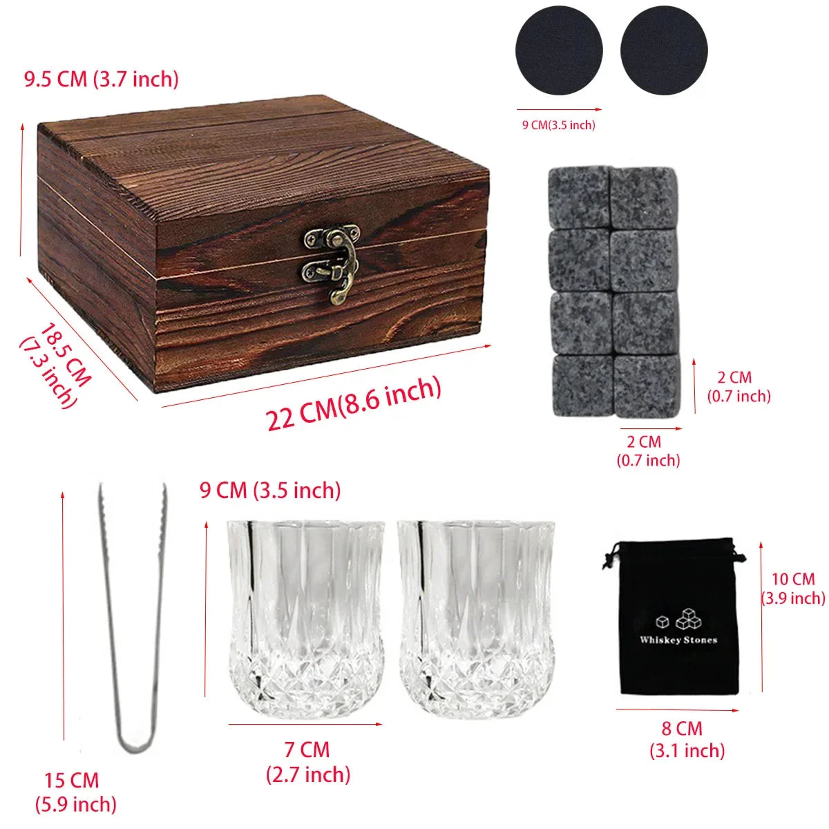 Kit Pedras de Uísque Reutilizáveis com Copos e Pinça