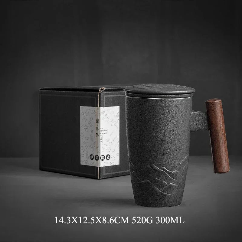 Caneca Retrô com Tampa e Alça de Madeira