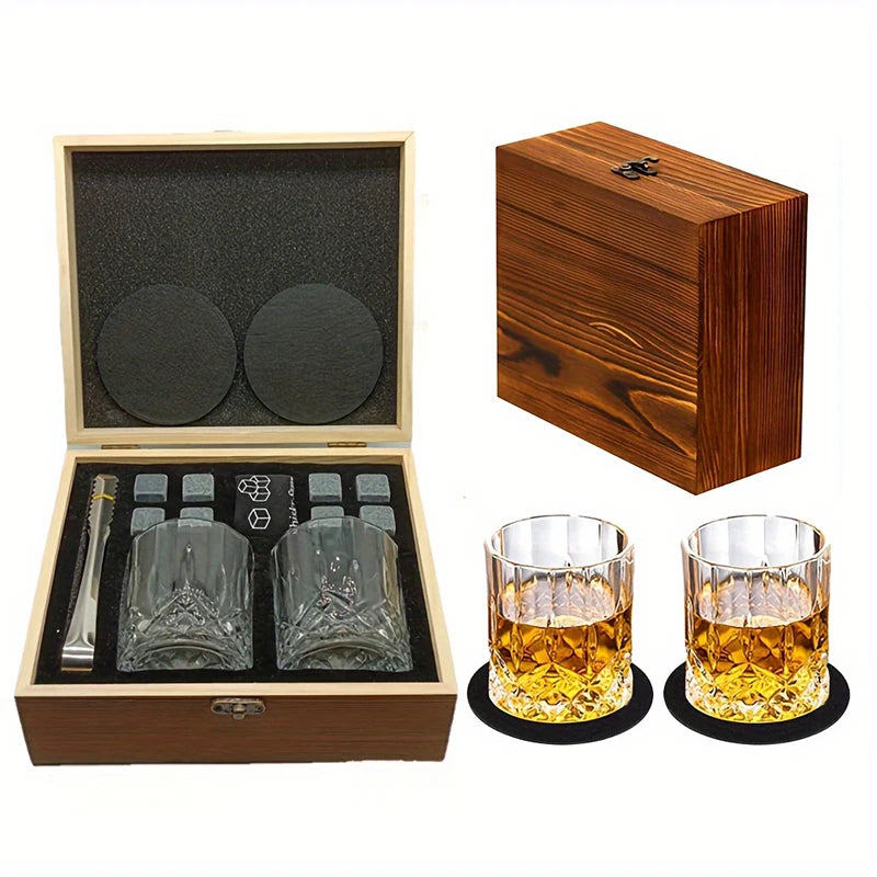 Kit Pedras de Uísque Reutilizáveis com Copos e Pinça