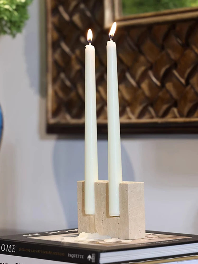 Castiçal de Mármore Travertino com Dois Furos