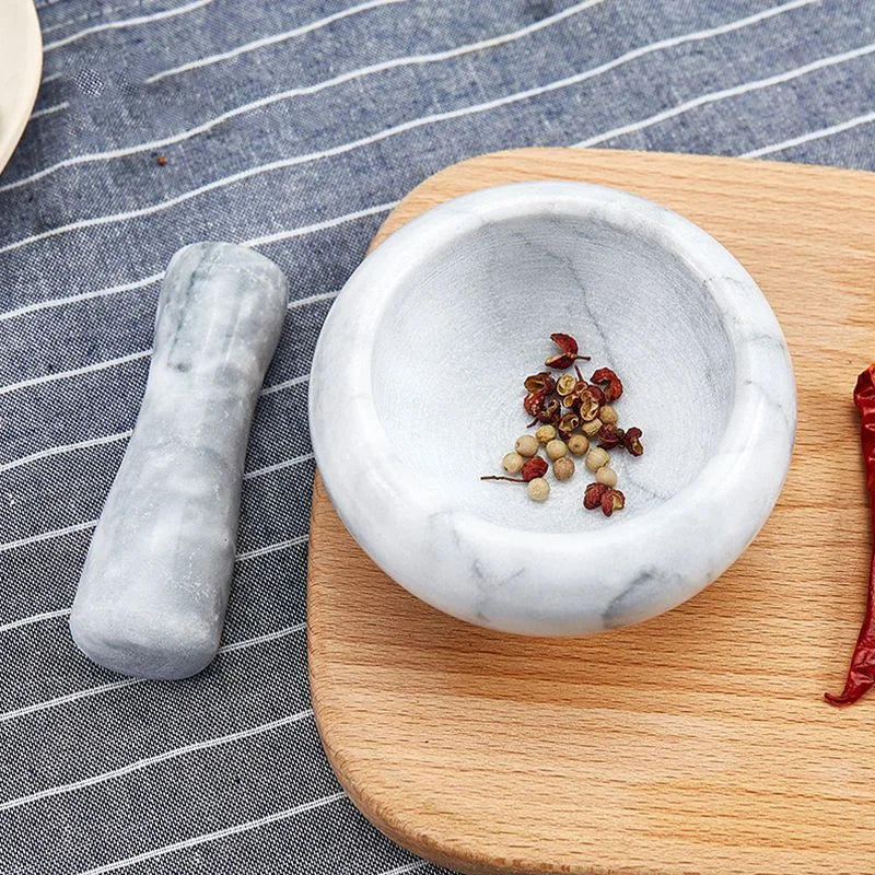 Pilão e Almofariz de Mármore Branco para Temperos