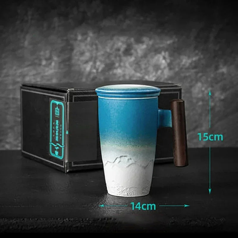 Caneca Retrô com Tampa e Alça de Madeira