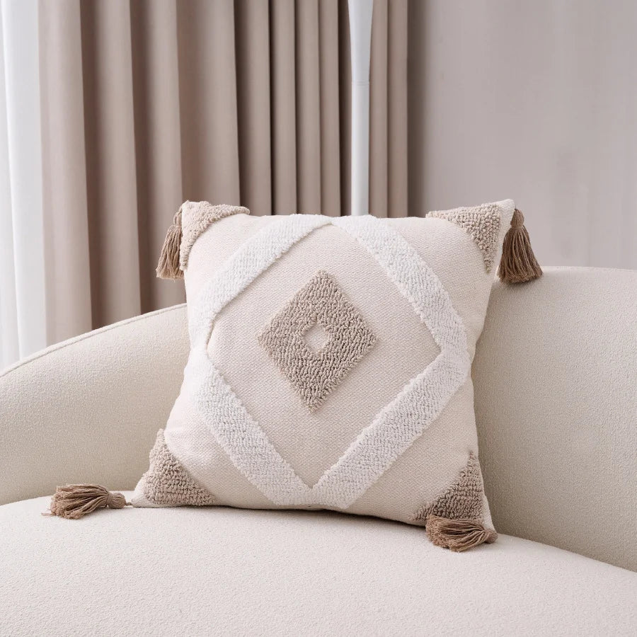 Capa de Almofada Boho em Algodão e Linho com Franjas