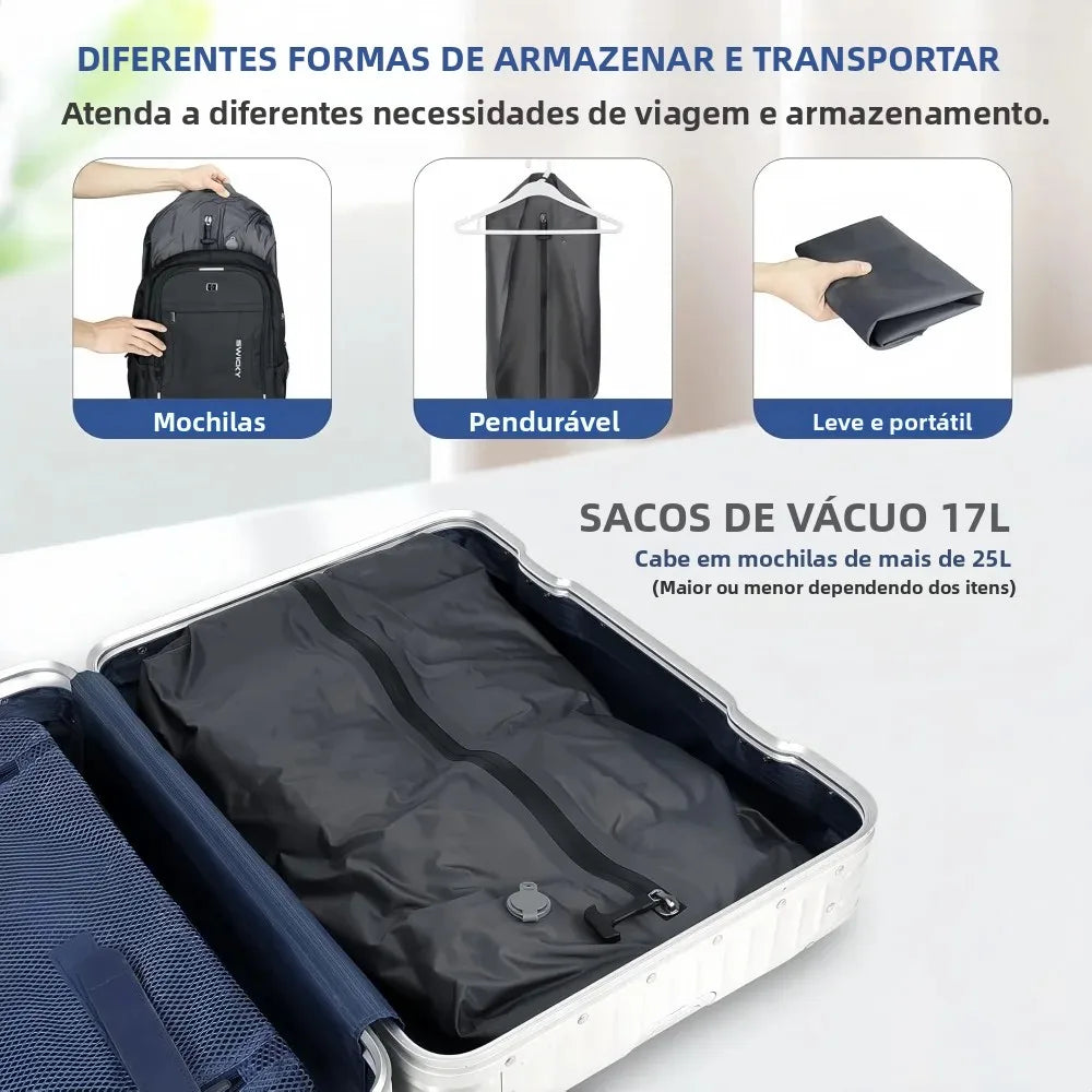 Kit Sacos a Vácuo para Organização de Viagem e Armário