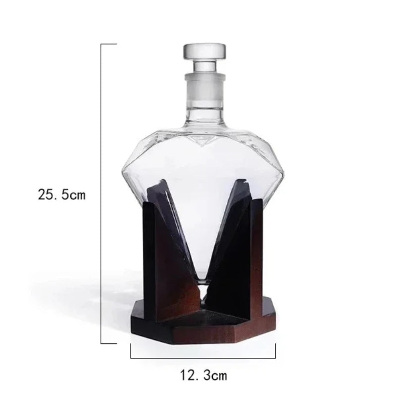 Garrafa Decanter de Uísque Diamante 1000ml com Suporte de Madeira