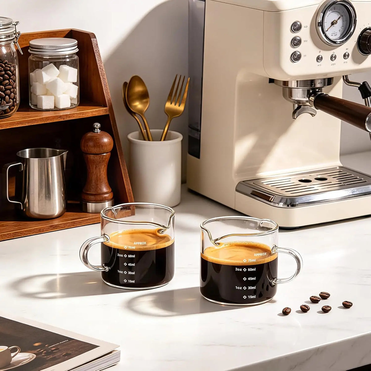 Copo Medidor de Vidro para Espresso 75ml com Bico Duplo
