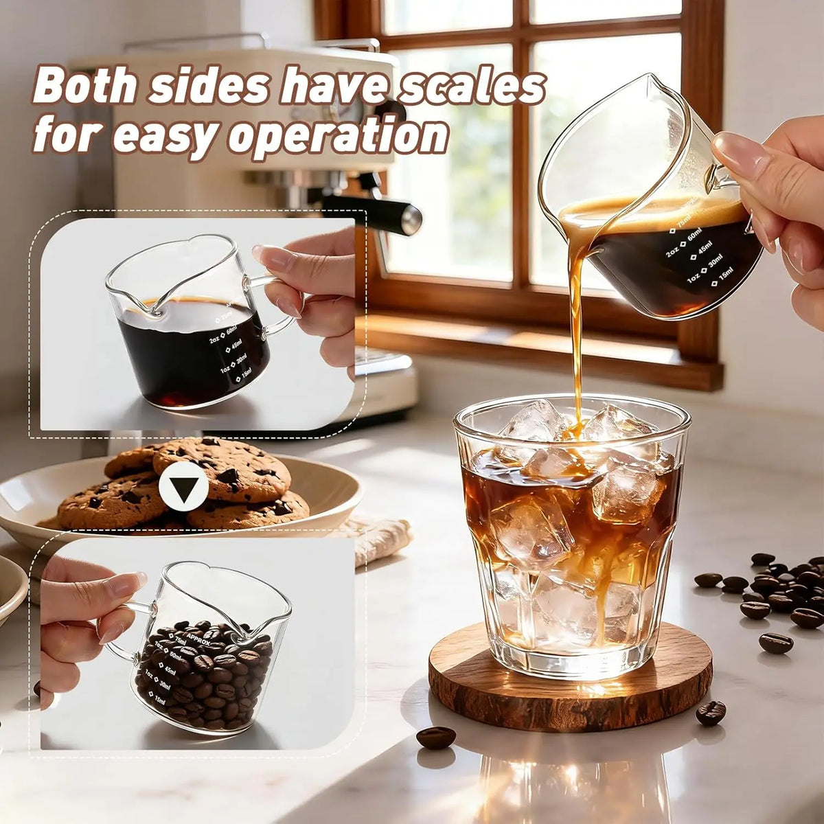 Copo Medidor de Vidro para Espresso 75ml com Bico Duplo