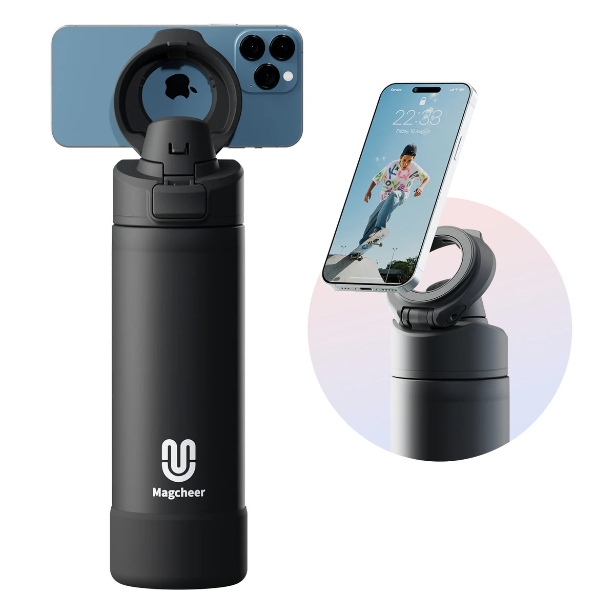 Garrafa Térmica com Tampa Magnética e Suporte de Celular, 710/950ml
