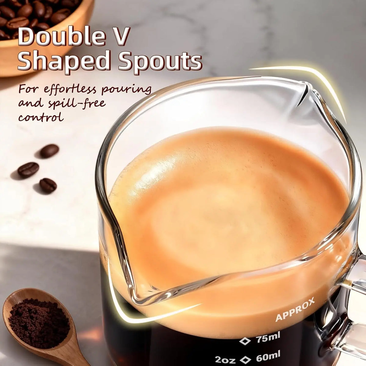 Copo Medidor de Vidro para Espresso 75ml com Bico Duplo